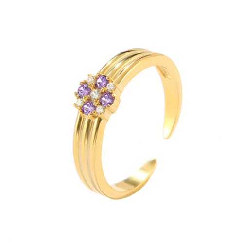 Skcess 14K Gelbgold Matching Rings Lila Amethyst, Verstellbarer Ring Verlobungsringe Moissanit Größe 47 (15.0) von Skcess
