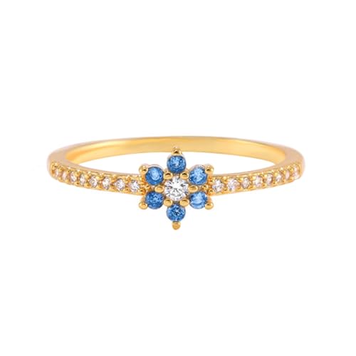 Skcess 14K Gelbgold Partner Ringe Blau Topas, Rund mit Blauem Rundem Topas Partnerringe Moissanit Größe 45 (14.3) von Skcess
