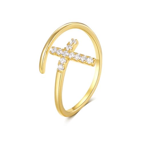 Skcess 14K Gelbgold Partnerringe Weiß Ring Moissanite Damen, Verstellbarer Offener Kreuzring Eheringe Damen Größe 50 (15.9) von Skcess