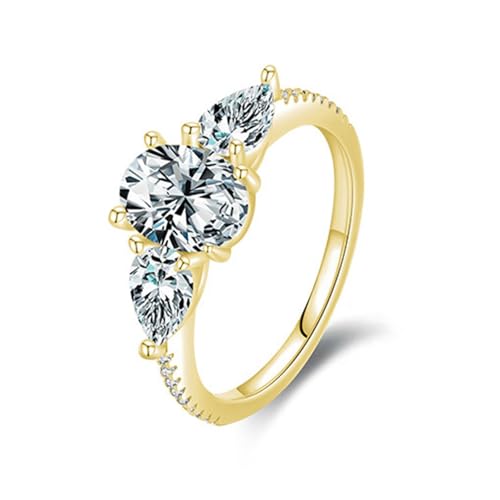 Skcess 14K Gelbgold Ringe Damen Weiß Moissanite Ring Ehering 6x8mm, Klassisch Damenringe Größe 47 (15.0) von Skcess