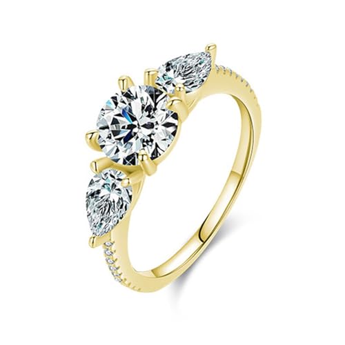Skcess 14K Gelbgold Trauringe Weiß Ring Moissanite 7x7mm, Elegantes Blatt Rings Damen Größe 45 (14.3) von Skcess