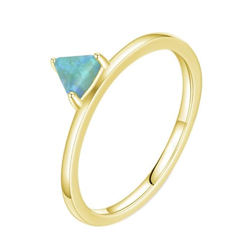 Skcess 14K Gelbgold Verlobungsring Damen Blaugrün Verlobungsring Opal 4x4.4mm, Schlicht Ring Women Größe 47 (15.0) von Skcess