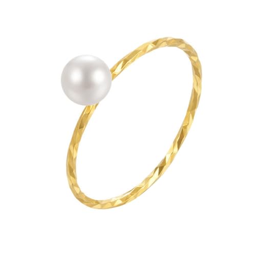 Skcess 14K Gelbgold Verlobungsring Damen Weiß Perle 5x5mm, Rund mit Weißer, Runder Perle Rings Größe 47 (15.0) von Skcess