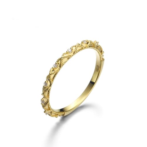 Skcess 14K Gold Promise Ring Weiß Zirkonia Runden, Ehering Barockes Relief mit Zirkonia Ring Damen Größe 56 (17.8) von Skcess