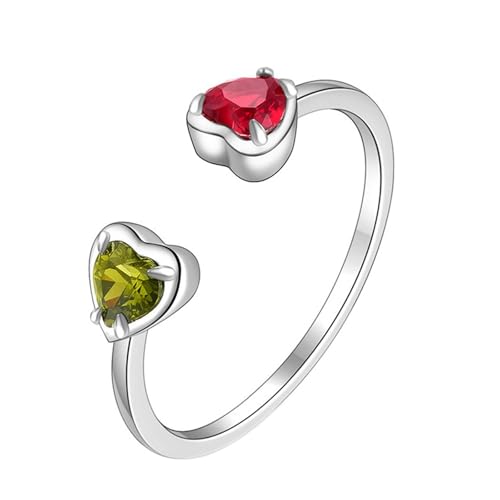 Skcess 14K Weißgold Ehering Rot Künstlicher Rubin 4mm, Verstellbarer Offener Herzring Partnerringe Peridot Größe 49 (15.6) von Skcess