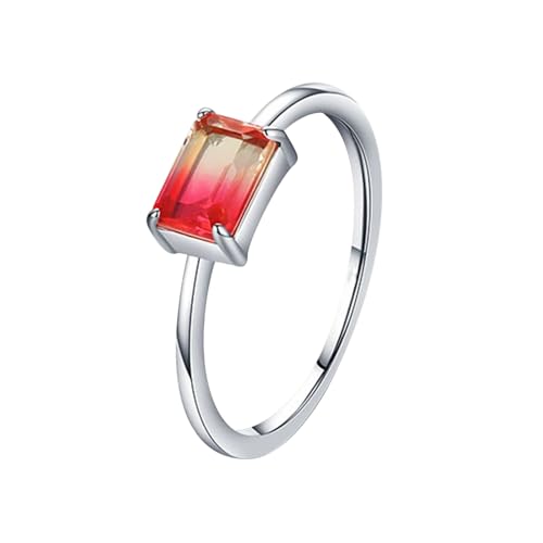 Skcess 14K Weißgold Eheringe Rot Künstlicher Rubin 5x7mm, Rechteckiger Solitär Partnerringe Damen Größe 49 (15.6) von Skcess