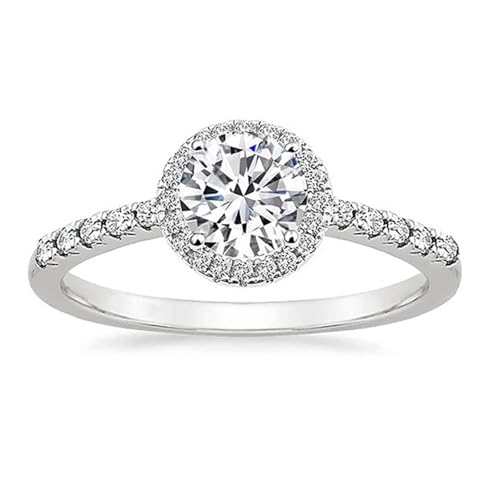 Skcess 14K Weißgold Partnerringe Weiß Moissanite Ring 7x7mm, Halo Ehering Damen Größe 49 (15.6) von Skcess