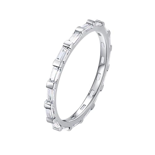 Skcess 14K Weißgold Ring für Freundin Weiß Moissanite Ring Damen 1.7mm, Rechteck Eheringe Damen Größe 50 (15.9) von Skcess