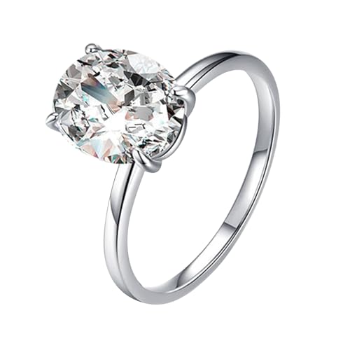 Skcess 14K Weißgold Ringe Weiß Moissanite Ring 8X10mm, Ovaler Solitär Partnerringe Damen Größe 52 (16.6) von Skcess
