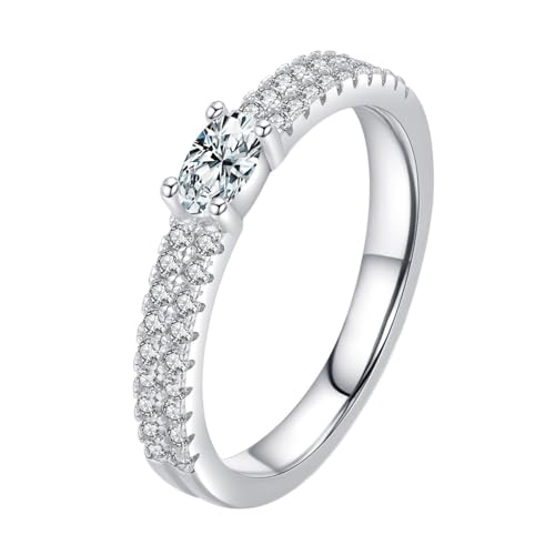 Skcess 14K Weißgold Ringe Weiß Ring Moissanite 3x5mm, Eleganter 4-Zackiger Verlobungsringe Damen Größe 62 (19.7) von Skcess