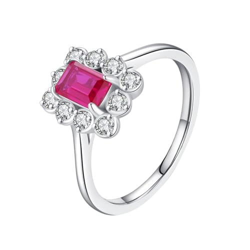 Skcess 14K Weißgold Rings Rosenrot Künstlicher Rubin 4x6mm, Rund mit Rosarotem, Rechteckigem Zirkonia Verlobungsringe Damen Größe 45 (14.3) von Skcess