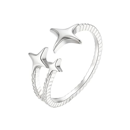 Skcess 14K Weißgold Verlobungsring Damen, Verstellbarer Sternring Partnerringe Größe 54 (17.2) von Skcess