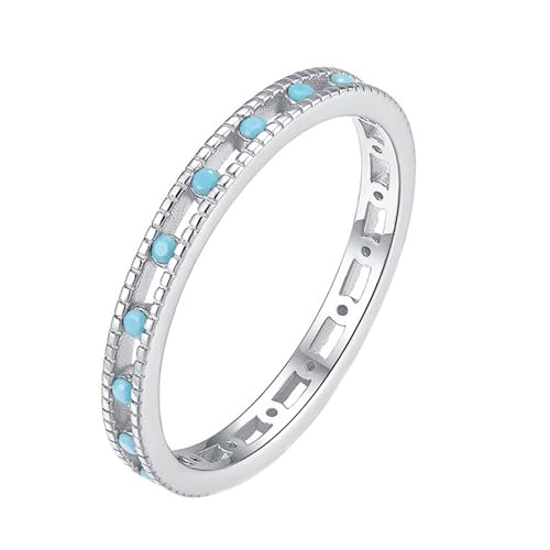 Skcess 14K Weißgold Verlobungsringe Blau Türkis, Vintage-Hohlring Band Matching Rings Damen Größe 52 (16.6) von Skcess