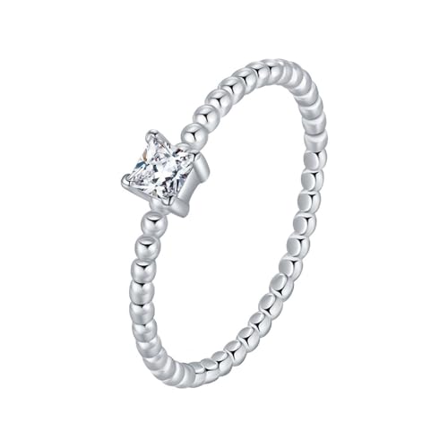 Skcess 14K Weißgold Verlobungsringe Weiß Moissanite Ring 3mm, Rund mit Weißem Quadratischem Moissanit Zierlicher Ring Damen Größe 56 (17.8) von Skcess