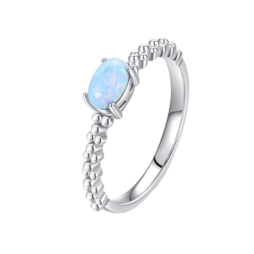 Skcess 14K Weißgold Zierlicher Ring Eheringe Opal 4x6mm, Opal Damen Ringe Größe 45 (14.3) von Skcess