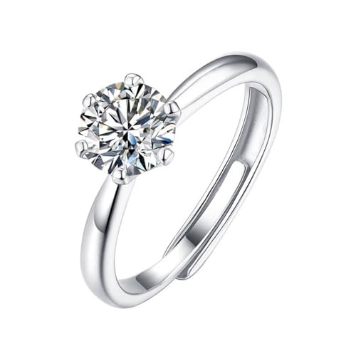 Skcess 14K Weißgold Zierlicher Ring Weiß Moissanite Ringe 6.5mm, Eleganter 1-Karat-Ring, Verstellbar Ehering Damen Größe 54 (17.2) von Skcess