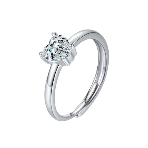 Skcess 14K Weißgold Zierlicher Ring Weiß Ring Moissanite Damen 6x6mm, Herz Partnerringe Damen Größe 47 (15.0) von Skcess