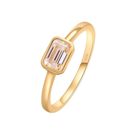 Skcess 18 Karat Gelbgold Damen Ring Weiß Moissanit Rechteckig, Ring Damen Rechteckige Form, 4x6mm mit 0,6 ct Moissanit Ring Damen Größe 63 (20.1) von Skcess