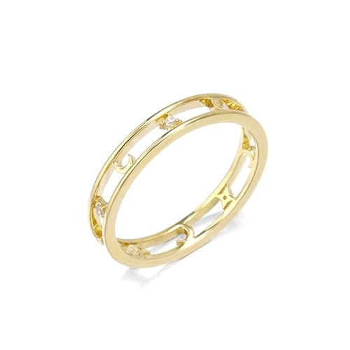 Skcess 18 Karat Gelbgold Damen Ring Weiß Zirkonia Runden, Damen Ringe Hohler Mondstern mit Zirkonia Ringe Frauen Größe 60 (19.1) von Skcess