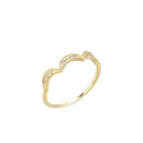 Skcess 18 Karat Gelbgold Damenring Weiß Diamant Runden, Promise Ring Mond mit Diamant Ringe Frauen Größe 47 (15.0) von Skcess