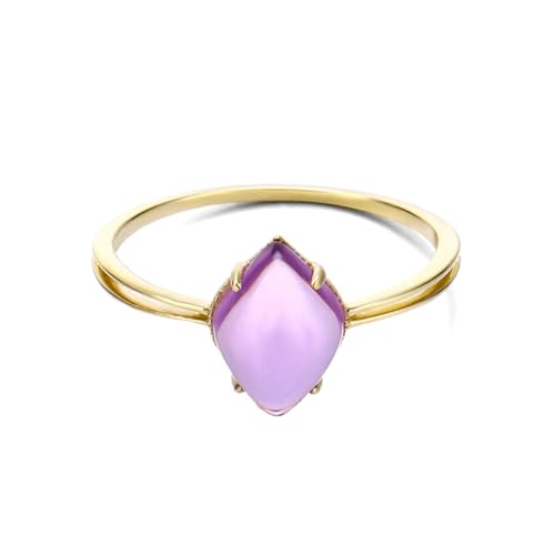 Skcess 18 Karat Gelbgold Eheringe Lila Amethyst Sonderschnitt, Wedding Ring mit Rauten-Amethyst Ringe Frauen Größe 67 (21.3) von Skcess