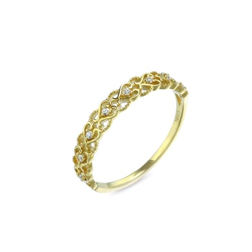 Skcess 18 Karat Gelbgold Eheringe Weiß Moissanit Runden, Verlobungsring Vintage Hohlherz mit Moissanit Ring Damen Größe 62 (19.7) von Skcess