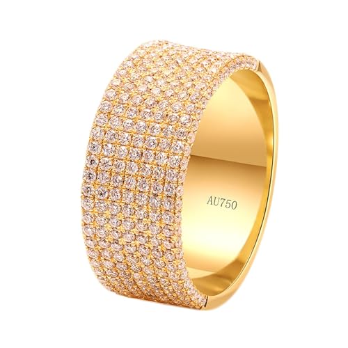 Skcess 18 Karat Gelbgold Engagement Ring Weiß Diamant Runden, Hochzeitsringe Breiter Ring Ring Damen Größe 47 (15.0) von Skcess
