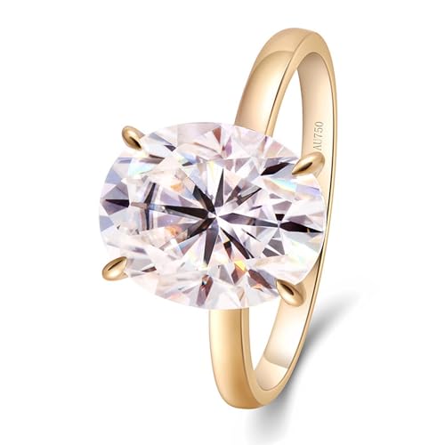 Skcess 18 Karat Gelbgold Engagement Ring Weiß Moissanit Oval, Verlobungsring Ovaler Solitär-Moissanit mit 4 Karat und 4 Krallen Ring Damen Größe 63 (20.1) von Skcess