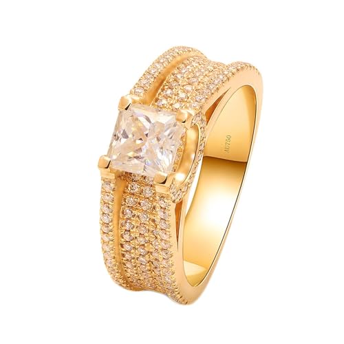 Skcess 18 Karat Gelbgold Engagement Ring Weiß Moissanit Prinzessin, Engagement Ring Vintage-Ring Ring Damen Größe 61 (19.4) von Skcess