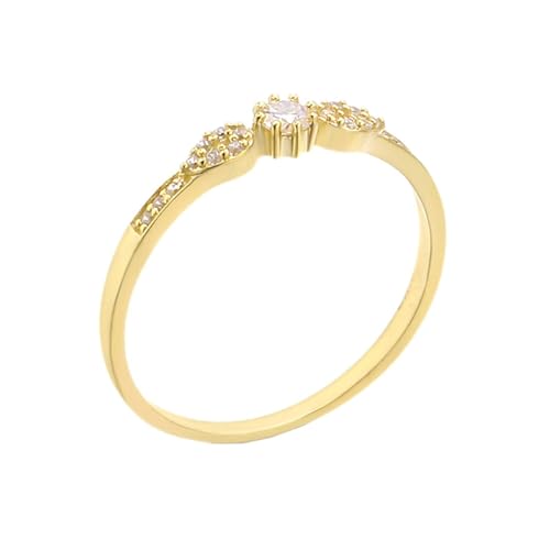 Skcess 18 Karat Gelbgold Fingerring Damen Weiß Moissanit Runden, Ring Damen mit Moissanit und Zirkonia Zirkonia Ringe Frauen Größe 65 (20.7) von Skcess