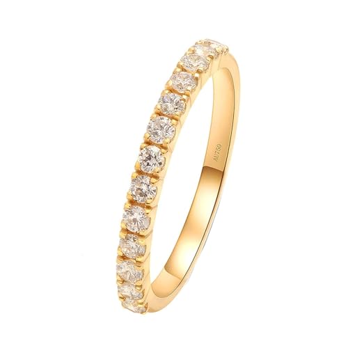 Skcess 18 Karat Gelbgold Partnerringe Weiß Moissanit Runden, Matching Rings 0,4 ct Runder Moissanit Ring Damen Größe 57 (18.1) von Skcess