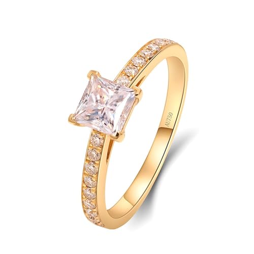 Skcess 18 Karat Gelbgold Promise Ring Weiß Moissanit Prinzessin, Ring Damen Prinzessinnenplatz Zirkonia Ringe Frauen Größe 47 (15.0) von Skcess