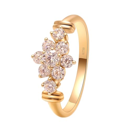 Skcess 18 Karat Gelbgold Ring Weiß Erstellter Diamant Runden, Verlobungsring Blume Ringe Frauen Größe 66 (21.0) von Skcess