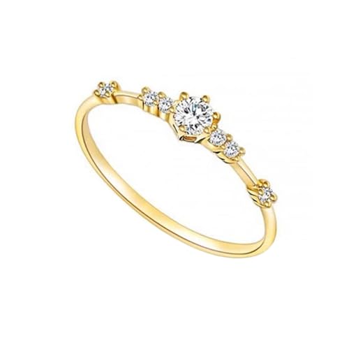 Skcess 18 Karat Gelbgold Ringe Damen Weiß Diamant Runden, Ring Damen Feine Runde mit Diamant Ring Damen Größe 50 (15.9) von Skcess