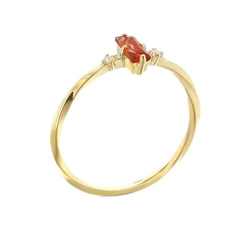 Skcess 18 Karat Gelbgold Ringe Rot Granat Rechteckig, Matching Rings mit Rechteckigem Granat und Moissanit Moissanit Ring Damen Größe 50 (15.9) von Skcess