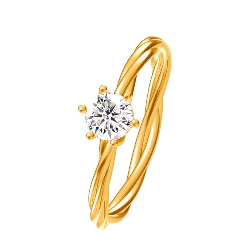 Skcess 18 Karat Gelbgold Rings Weiß Diamant Runden, Ringe Damen Verdrehter Ring Ring Damen Größe 60 (19.1) von Skcess