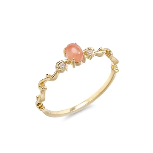 Skcess 18 Karat Gelbgold Verlobungsring Rosa Rhodochrosit Oval, Ring Wellenmuster Rhodochrosit mit Moissanit Ringe Frauen Größe 61 (19.4) von Skcess