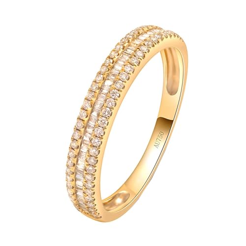 Skcess 18 Karat Gelbgold Wedding Ring Weiß Diamant Prinzessin, Engagement Ring 0,25ct Diamant Ring Damen Größe 54 (17.2) von Skcess