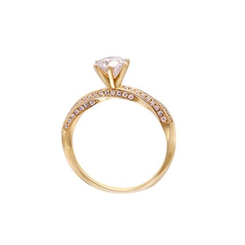 Skcess 18 Karat Gelbgold Wedding Ring Weiß Erstellter Diamant Runden, Engagement Ring 6 Zinken Gedreht Ring Damen Größe 62 (19.7) von Skcess