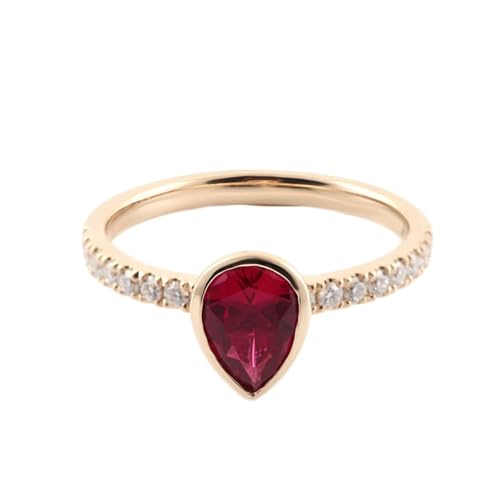 Skcess 18 Karat Gold Partner Ringe Synthetischer Rubin 2 Ct Rot, Trauringe Träne Größe 50 (15.9) von Skcess