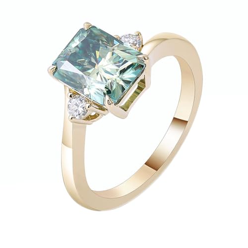 Skcess 18 Karat Gold Trauringe Moissanit 2 Ct Blaugrün, Hochzeitsringe Elegante 4-Krallen Größe 49 (15.6) von Skcess