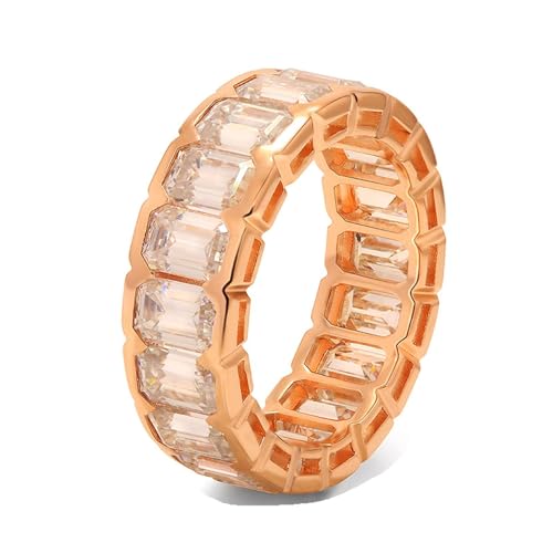 Skcess 18 Karat Roségold Damenringe Weiß Moissanit Smaragd, Engagement Ring Allround-Band Ring Damen Größe 60 (19.1) von Skcess