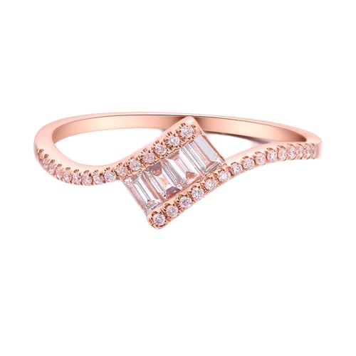 Skcess 18 Karat Roségold Ehering Weiß Erstellter Diamant Rechteck, Ringe Damen Verdrehter Ring Ringe Frauen Größe 47 (15.0) von Skcess