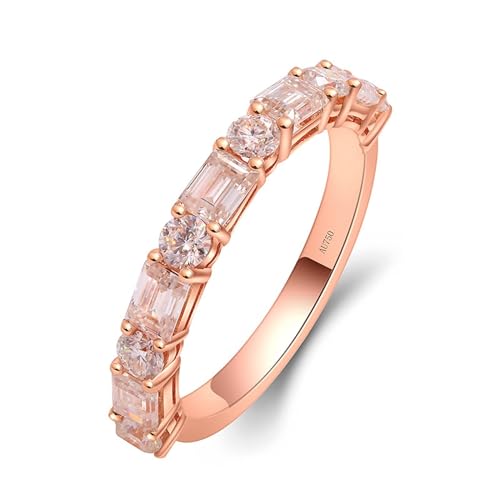 Skcess 18 Karat Roségold Eheringe Weiß Moissanit Rechteckig, Wedding Ring Reihenübung Ring Damen Größe 67 (21.3) von Skcess