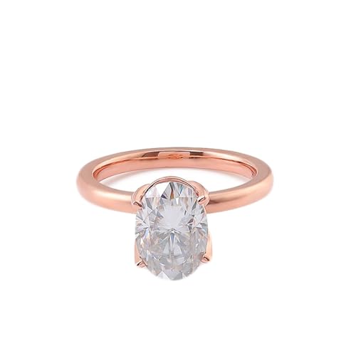 Skcess 18 Karat Roségold Partnerringe, Verlobungsring Damen Weiß 4 Zinken Solitär Oval mit Moissanit Größe 49 (15.6) von Skcess