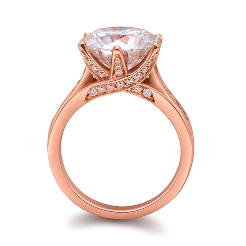 Skcess 18 Karat Roségold Ring für Freundin Weiß Moissanit Runden, Damenring 5ct 6-Krappen-Moissanit In Runder Form Ringe Frauen Größe 54 (17.2) von Skcess