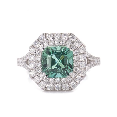 Skcess 18 Karat Weißgold Damen Ring Grün Erstellt Smaragd Prinzessin, Ehering Achteck mit Geschaffenem Smaragd Moissanit Ring Damen Größe 47 (15.0) von Skcess