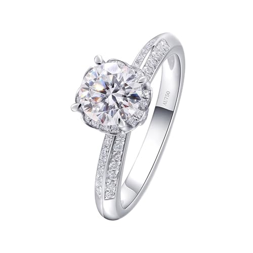 Skcess 18 Karat Weißgold Damenring Weiß Erstellter Diamant Runden, Engagement Ring 4-Krallen-Blume Ringe Frauen Größe 58 (18.5) von Skcess