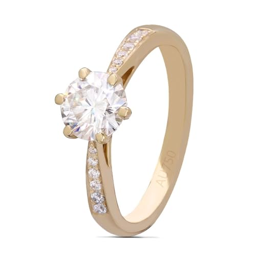 Skcess 18 Karat Weißgold Eheringe Weiß Erstellter Diamant Runden, Ring Damen 6-Krappen-Solitärring mit Künstlichem Diamant 0,8 ct Ring Damen Größe 45 (14.3) von Skcess