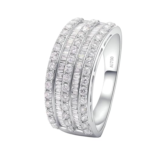 Skcess 18 Karat Weißgold Eternity Ring Weiß Diamant Runden, Damenring Mehrere Diamantreihen Ring Damen Größe 49 (15.6) von Skcess